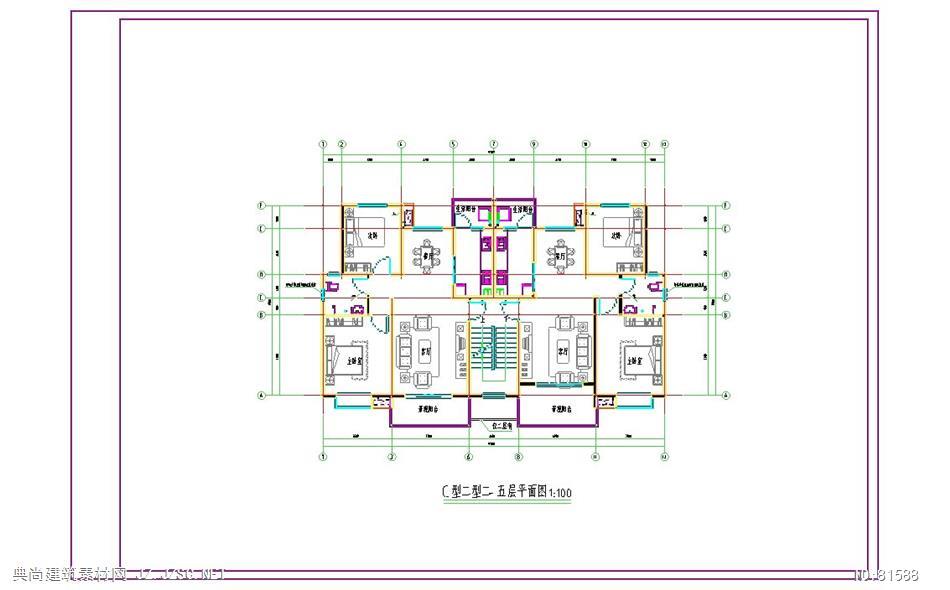 国家重点工程安置房1梯两户建筑cad施工图纸cad图纸