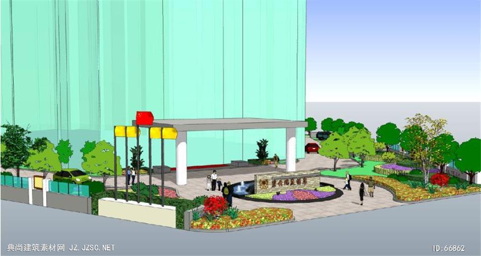 酒店入口水景及绿化设计cad图纸 入口大门免费下载cad图纸