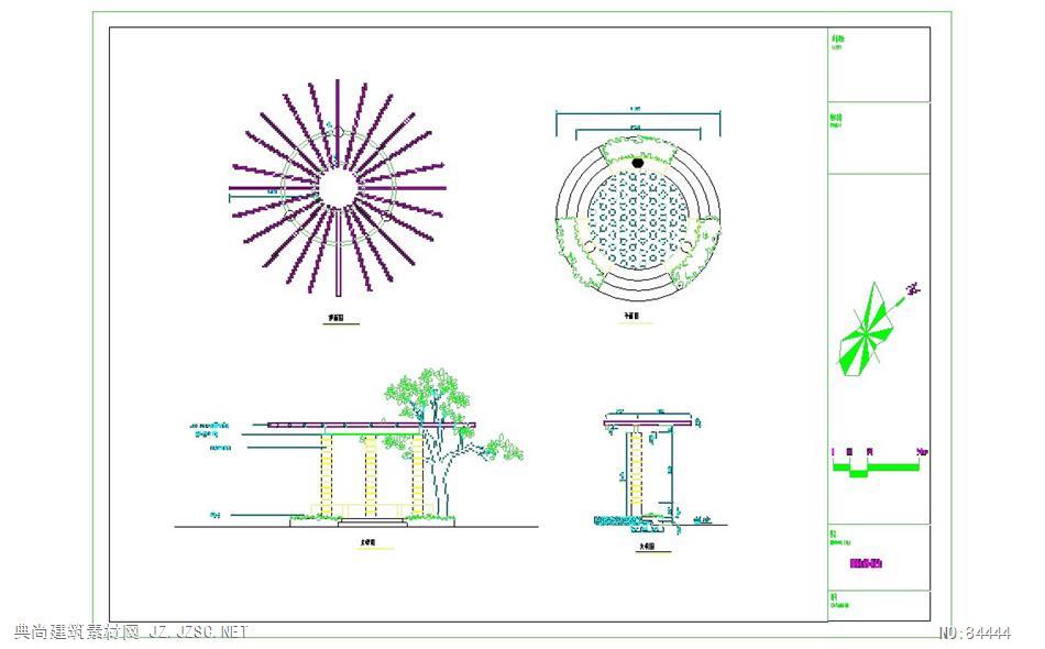 圆形花架施工图cad图纸 建筑施工图免费下载cad图纸