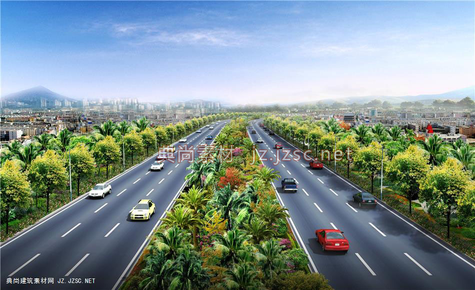 湛江大道道路景观_10-11_道路绿化鸟瞰效果图jpg图片