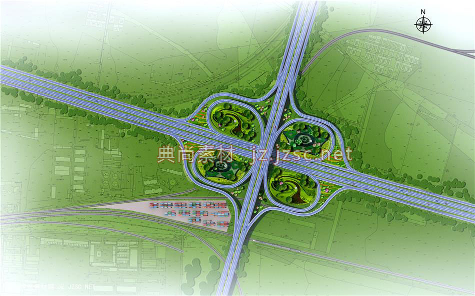 苜蓿叶式立交平面_06-09_市政道路彩色平面图jpg图片