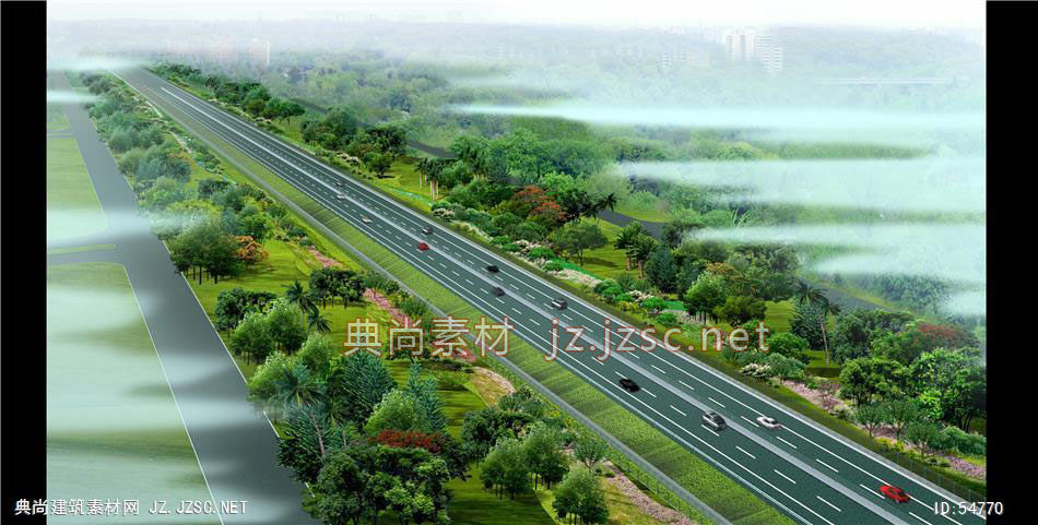 05-109道路景观效果图 鸟瞰psd