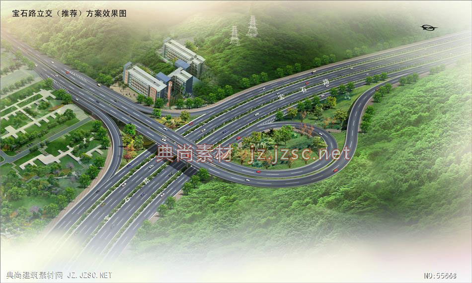 效果图psd建筑景观 道路桥梁psd 立交效果图psd  1宝石路立交推荐互通