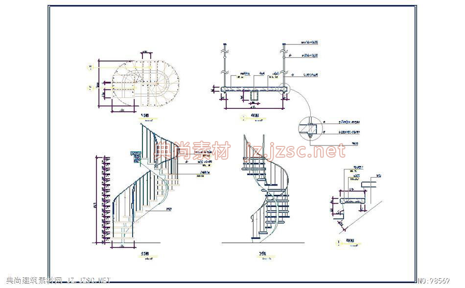(4)旋梯详图cad图纸 其他建筑节点cad图纸
