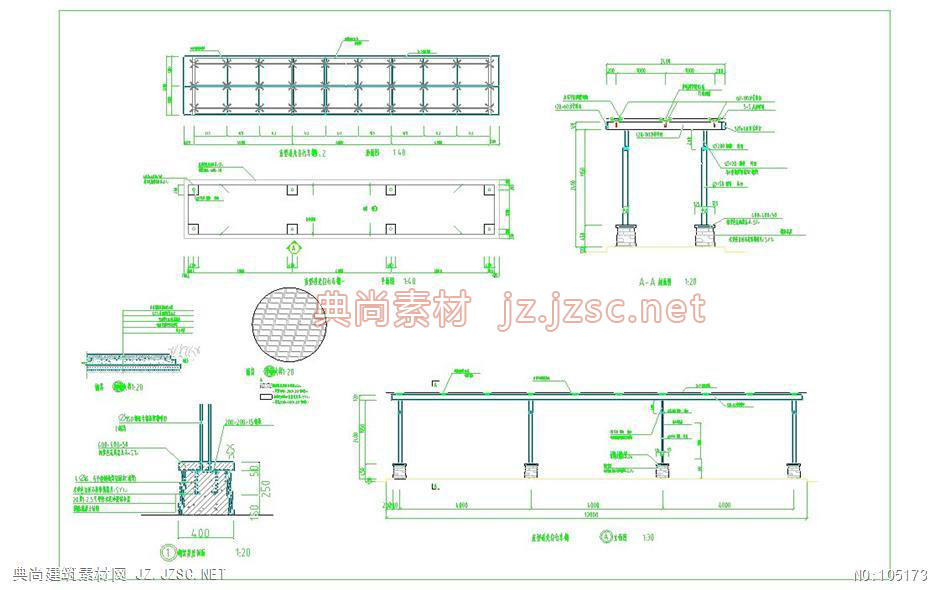 (3)透光自行车棚大样cad图纸 其它园林景观节点详图