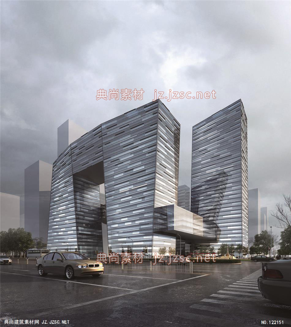 A济南商业综合体第二轮01 超高层办公建筑效果图