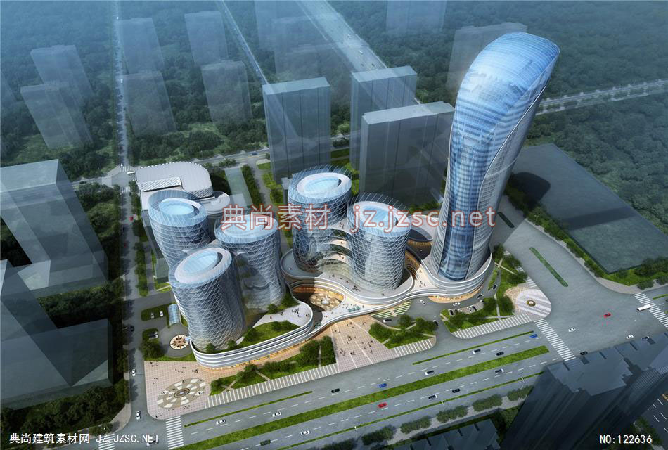 A西安西部机场北区项目02 超高层办公建筑效果图