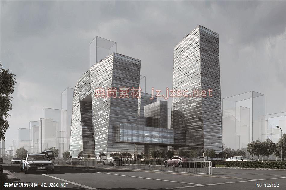 A济南商业综合体第二轮02 超高层办公建筑效果图