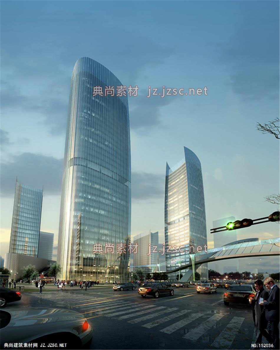 张家港双子塔高层办公效果图+交通及医疗建筑效果图