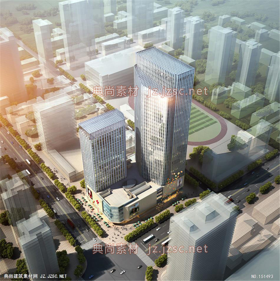 某项目80高层办公效果图+交通及医疗建筑效果图