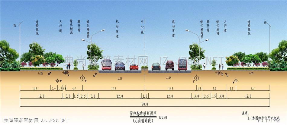 道路横断面图1_4 道路断面psd素材 手绘立面psdpsd素材