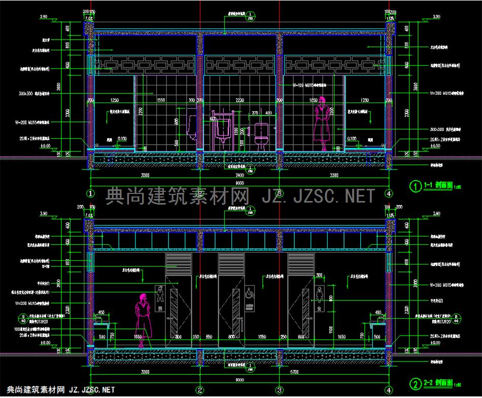 现代公共卫生间 厕所 洗手间 公厕施工图施工图