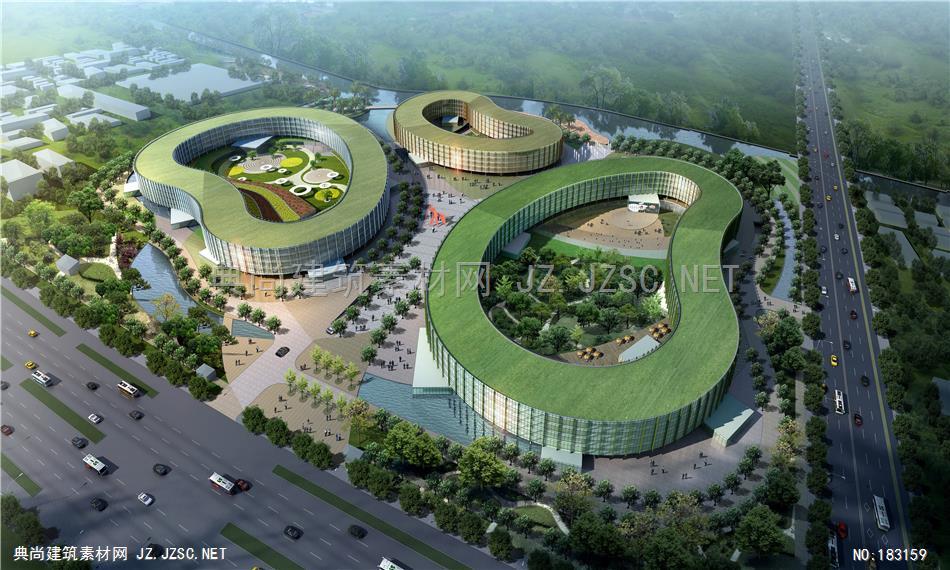 ARQ-上海国际研发总部方案1鸟瞰白天建筑效果图