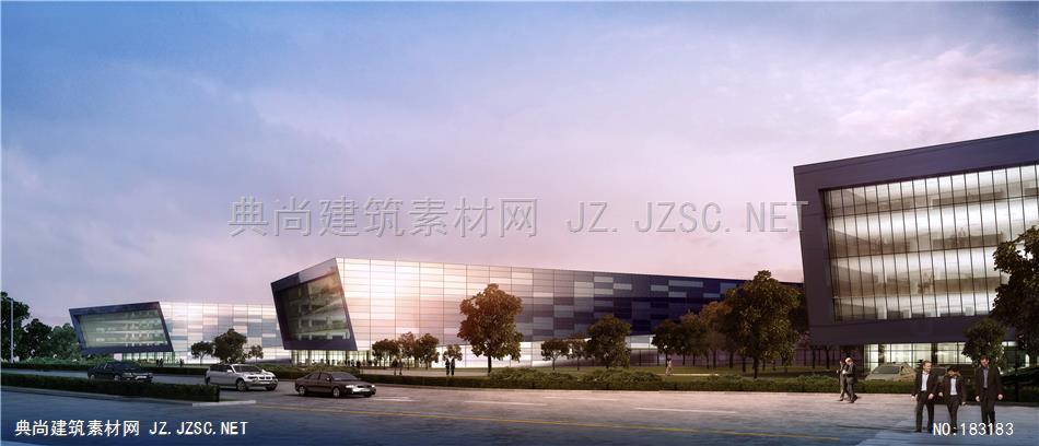 ARQ-上海国际研发总部方案3透视黄昏建筑效果图