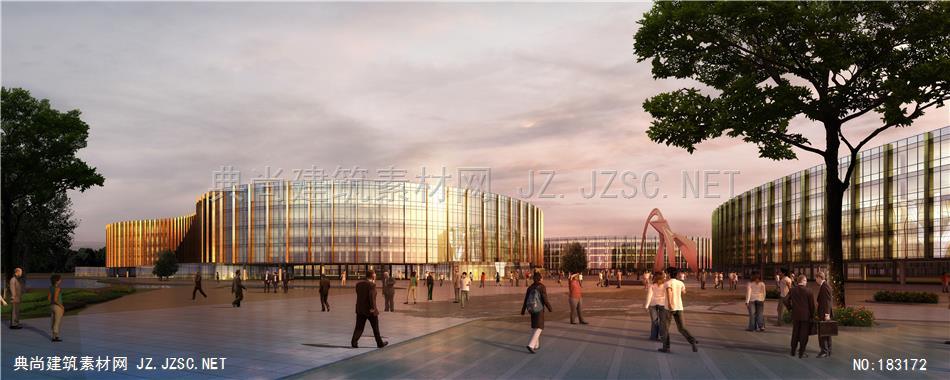 ARQ-上海国际研发总部方案1透视黄昏建筑效果图