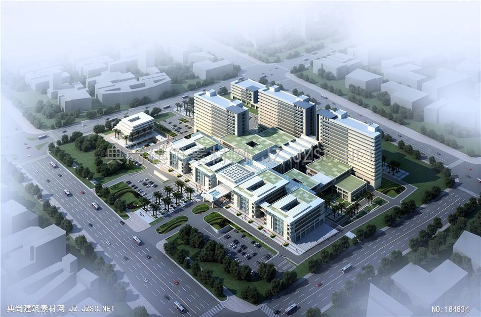 鸟瞰规划效果图05-汉界-平顶山市新城区医院设计鸟瞰白天1