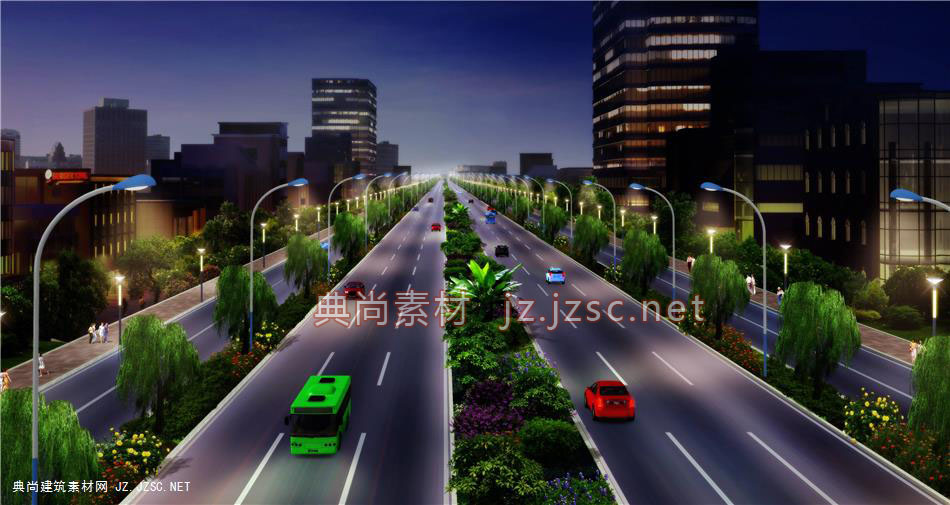 纬三路西延段道路夜景景观-0506单臂_12-13_道路景观效果图jpg图片