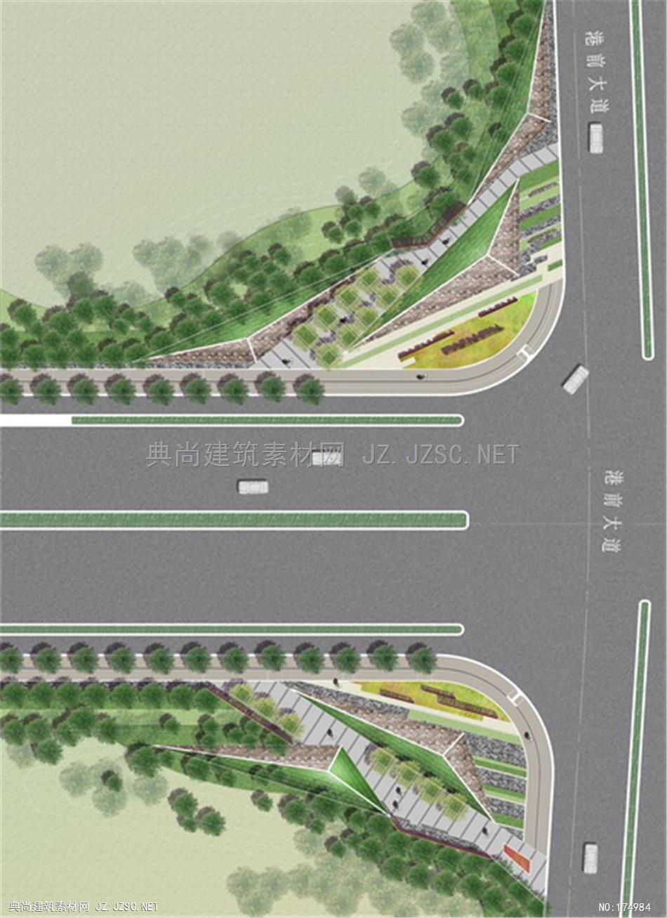 道路街头绿地-园林景观彩色总平面psd素材pj-079-1psd素材