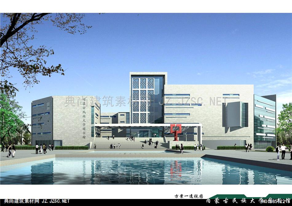 -办公楼效果图04-透视图一图书馆