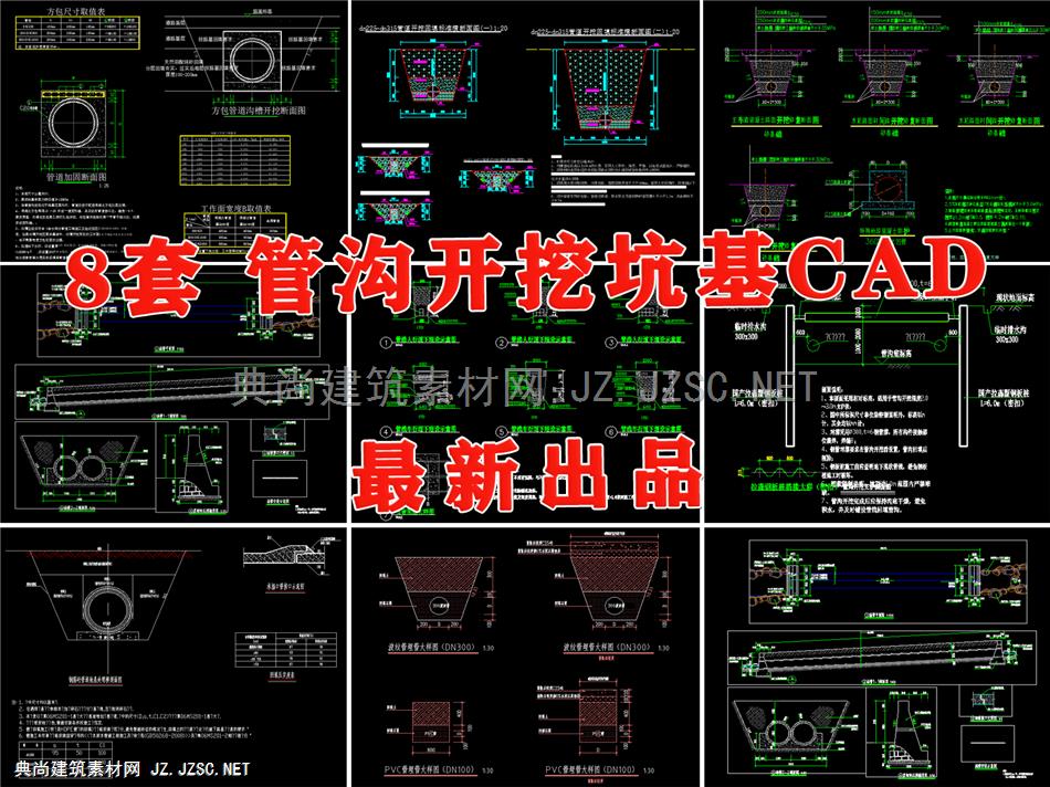 管沟开挖基坑支护HDPE双壁波纹管管沟开挖回填大样详图CAD施工图